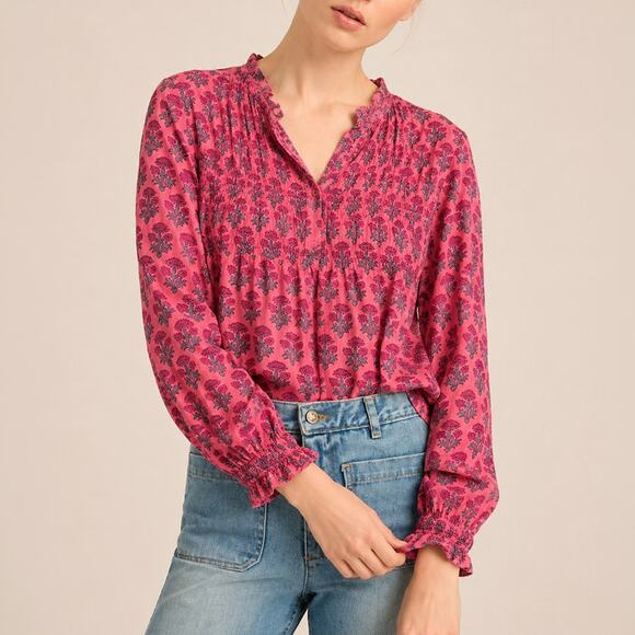 LOLA AUSTRALIA Tops - Lola Australia Pink Floral Cotton Long Sleeve Blouse Size S